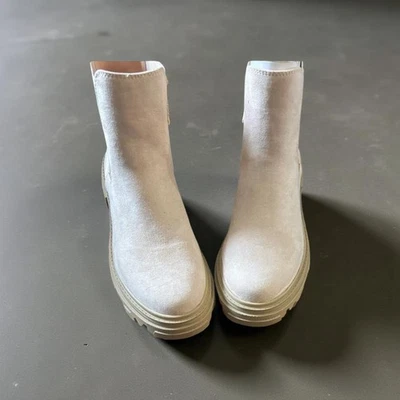 Nuevo Mujer Trigo Beige Chelsea Plataforma Tacón Grueso Botines Botines Foto 1 de 3