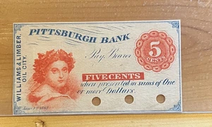 Williams & Limber /. Oil City Pa  / Pittsburgh Bank , 5c Script - Imagen 1 de 5
