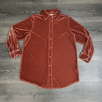 Túnica de terciopelo suave envolvente novio camisa abotonada naranja pequeña Foto 1 de 4