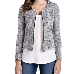 *NWT JOIE Collins Tweed Zip Blazer Women's Small Jacket Navy White Preppy Top - Picture 1 of 8