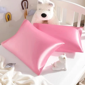 NTBAY Silk Satin Toddler Pillowcases, Small 14x20 Inch (Pack of 2), Pink  - Picture 1 of 7