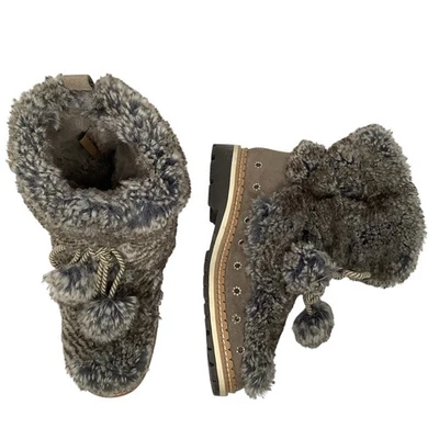 Sam Edelman Faux Fur Gray Leather Lace Up Women’s Ankle Boots Size 7.5M - Image 1 of 4