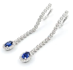 2.22ct Natural round diamond 14k solid white gold sapphire wedding hoops Earring - Picture 1 of 8