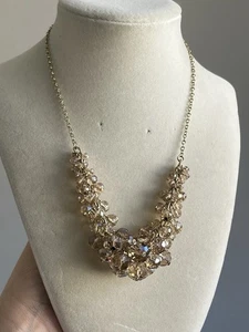 Gold Tone Cluster Champagne Cha Cha Crystal Glass Bead Necklace 19-20” - Picture 1 of 5
