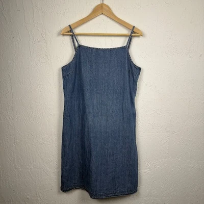 Vestido Boho Vintage Años 90 Antiguo Azul Marino Denim Jean Correa Espagueti Cuello Alto Midi Foto 1 de 4