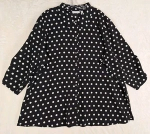 Susan Graver Shirt Women Plus 3X Black Polka Dot Button Up 3/4 Sleeve Collared - Picture 1 of 10