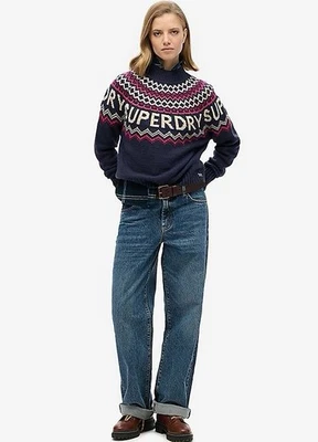 Superdry Fair Isle Branded Jumper Size Small Island Navy Multi RRP£60 (S) - Image 1 of 4