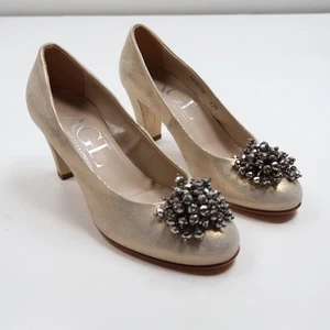AGL Shimmer Flower Beaded Heel Pumps Size US 7.5 EUR 37.5 Beige Metallic 2481 - Picture 1 of 10