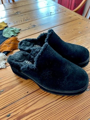 UGG PLATFORM SLIPPER SLIDE CLOG Black Suede Sheepskin Women’s  US 8 UK 6.5 EU 39 - Image 1 of 4