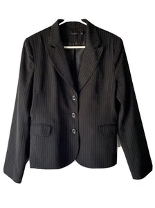 Privilege Women’s Blazer Size 12 Black Striped Corporate Business Jacket - Picture 1 of 12