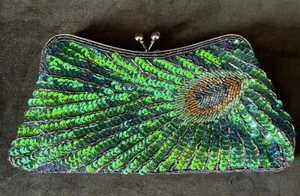 1920S Flapper Peacock Sequined Clutch Purse Handbag Pre-owned - Picture 1 of 6