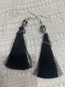 Gothic Black Tassle And Skeleton Dangle Earrings 3” Cute Party Jewelry New Gift - Picture 1 of 9
