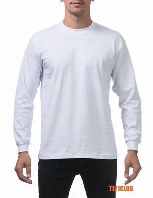 PRO CLUB LONG SLEEVE HEAVYWEIGHT T SHIRT PROCLUB MEN'S PLAIN T SHIRT BIG & TALL - Image 1 of 2