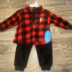 Bon Bebe Boys 2 Pc Shirt Pants Outfit Size 12m. Black/Red Fleece. NWT. 5 - Picture 1 of 6