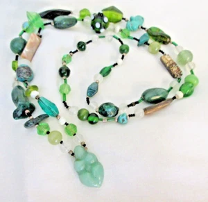ART BEAD NECKLACE WOMANS 32" MULTICOLOR  BOHO DESIGN ART GLASS SHELL BEADWORK - Picture 1 of 7