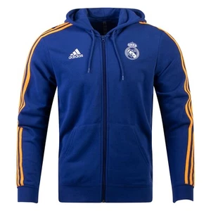 ADIDAS REAL MADRID 21/22 3-STRIPES FULL-ZIP HOODIE (BLUE) - Picture 1 of 2