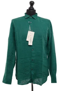 Tintoria Mattei 954 Uomo Camicia Casual L KW41 Verde Maniche Lunghe Lino Nuovo - Picture 1 of 5