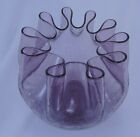 Hand-blown Pinched Glass Vase/Bowl in Amethyst w/Ruffled Rim/Crackle Bottom