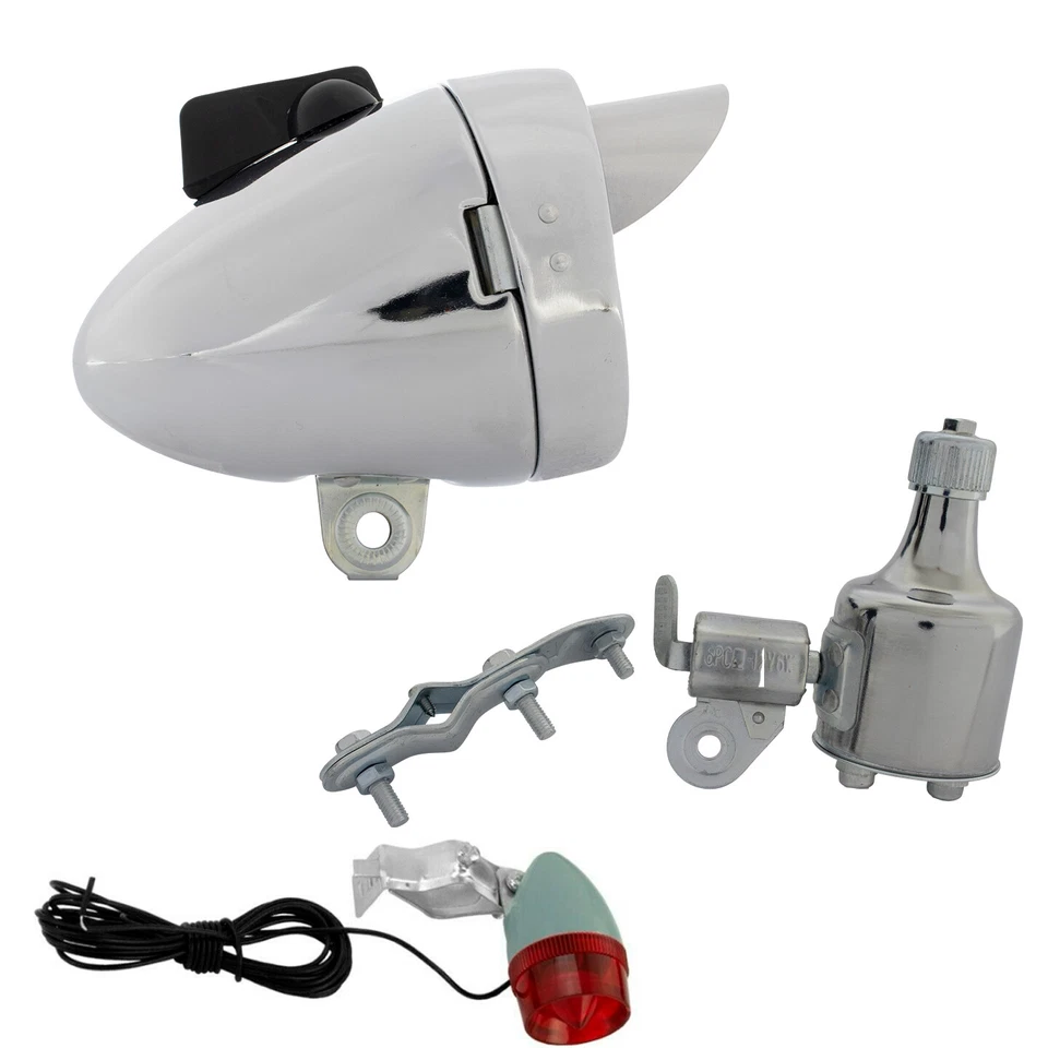 OG VINTAGE BICYCLE GENERATOR BULLET LIGHT SET WITH VISOR 12W6V CHROME - Image 1 of 1