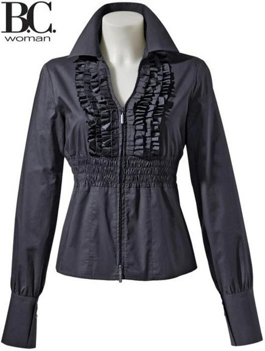 NEU: WOW ! EDELSTYLE BLUSE mit RÜSCHEN SMOKPASSE GR. 36 B.C. marine blau *052702 - Bild 1 von 2