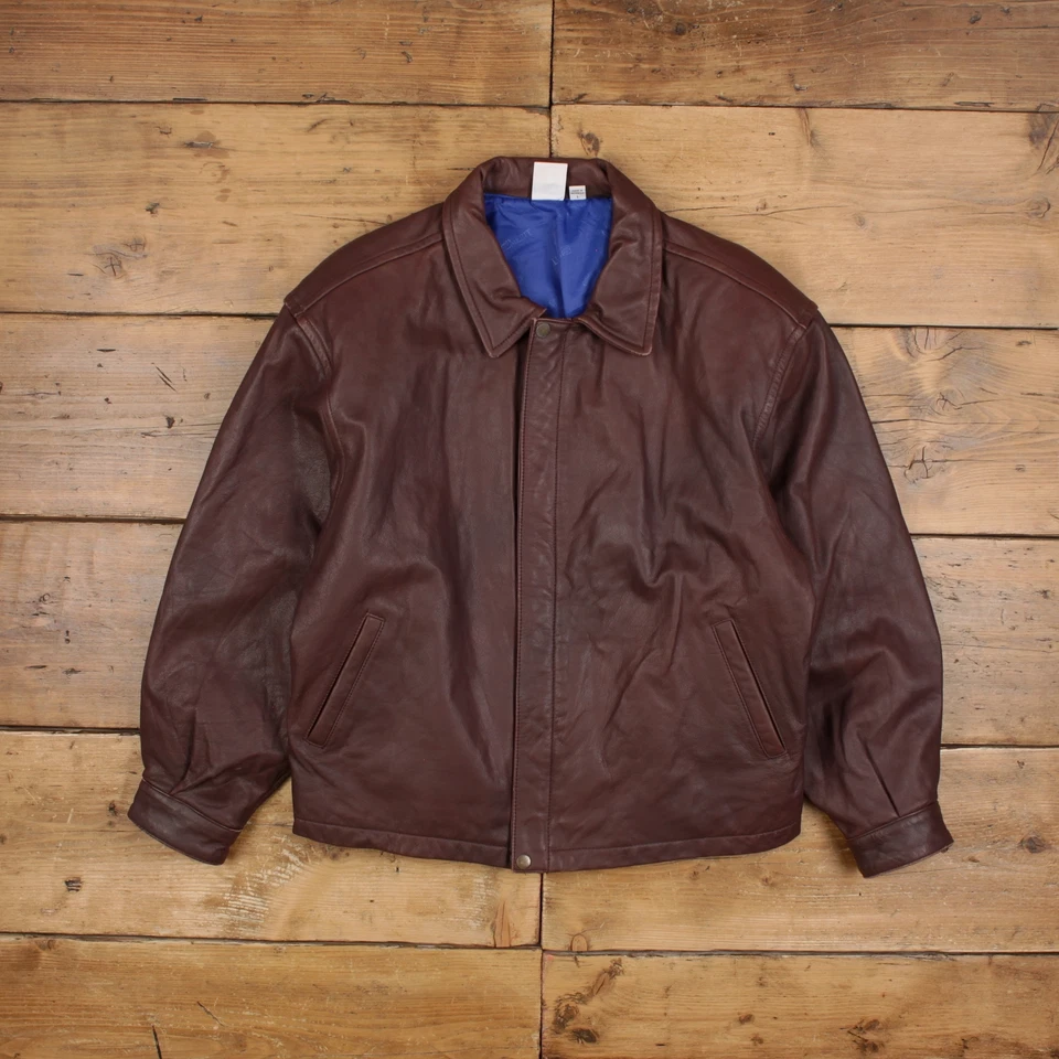Chaqueta de cuero vintage Merit Awards L años 90 bombardero papá marrón Foto 1 de 4