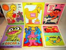 Lot  6 -70s-80s Playskool Sesame Street Wooden Puzzles Big Bird-ERNIE-OSCAR-BERT