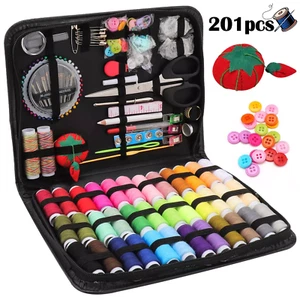 201X Large Portable Sewing Kit Home Travel Case Needles Thread Scissors Set Box - Picture 1 of 8