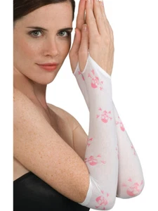Women's Sexy White and Pink Skull Cross Bones Fingerless Arm Warmer Gloves - Picture 1 of 1