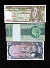 3 Banknotes - Brazil  Colombia and Guatemala All Gem UNC