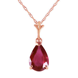 1.75 Carat 14K Rose Gold Pear Cut Genuine Ruby Necklace 14"-18" Inch Chain