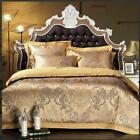100% Cotton Gold Queen/King Satin jacquard bed set duvet cover pillowcases sheet