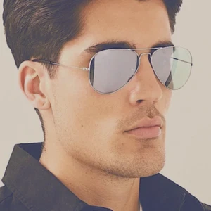 Large Silver Mirrored Aviator Sunglasses with Reflective Lenses, Metal Frame - Picture 1 of 4