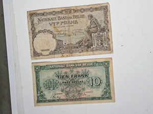 BELGIUM 1938 5 FRANCS & 1943 10 FRANCS BANKNOTES - Picture 1 of 2