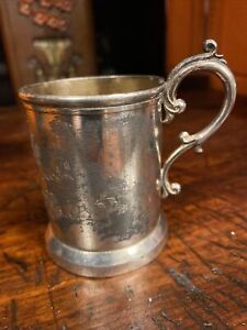 Antique American Silverplate Baby Cup ￼ leaf floral design Mart on bottom, 1333