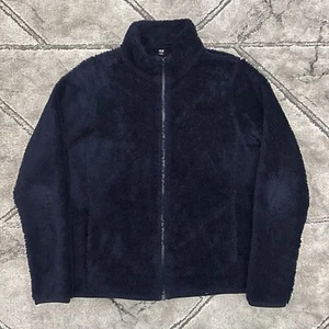 Uniqlo Womens Pile Teddy Boxy Navy Blue Fleece Jacket - SMALL Zip Up Fluffy - Picture 1 of 7