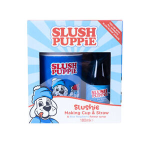 Slush Puppie Making Cup and Blue Raspberry Syrup Frozen Cold Drink Set w/Straw