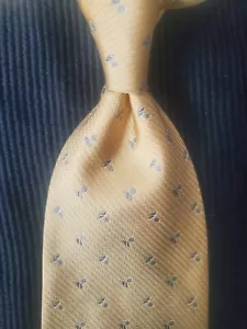 All Silk Donna Karen Signature Mens Necktie Gold Herringbone Tie Wide - Picture 1 of 10