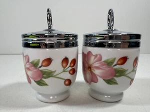 Set of 2 Royal Worcester Egg Coddlers Pershore Pink Flowers Porcelain - Picture 1 of 10
