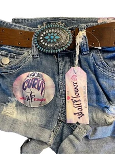 Wallflower Denim Shorts Junior So 0 Knopfleiste, Türkis & Strass Gürtel - Bild 1 von 2