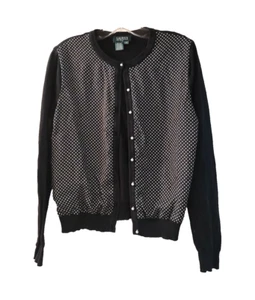 Ralph Lauren Black White Polka Dot Button Silk Blend Cardigan Sweater- Medium - Picture 1 of 6