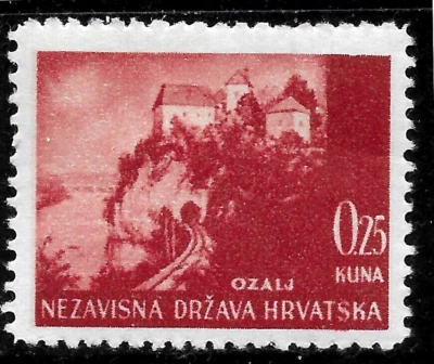 1941 CROACIA N.D.HRVATSKA SEGUNDA GUERRA MUNDIAL🔥Mi#47🔥0,25 kuna MNH OG BURG OZALJ Karlstadt. Foto 1 de 2