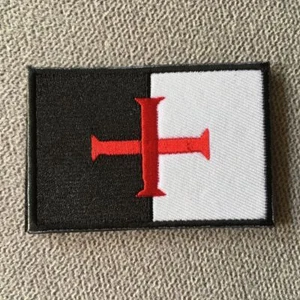 Embroidered Knight Templar Cross Crusader Hook Loop Patch Fastener Badge White - Picture 1 of 3
