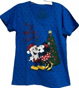 Minnie & Mickey Holiday Weihnachten Disney Damen M V-Ausschnitt Shirt - Bild 1 von 9