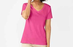 Croft & Barrow® Essential Damen-T-Shirt V-Ausschnitt Destiny rosa Größen L, XL, XXL - Bild 1 von 3