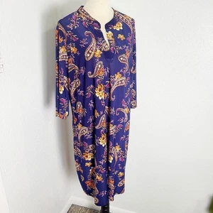 Mlle Gabrielle blaues Kleid mit orange & lila Paisleymuster, Größe 2X - Bild 1 von 9