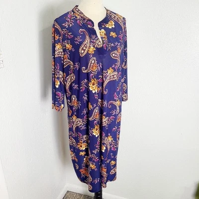 Vestido Mlle Gabrielle Azul con Estampado Naranja y Púrpura Paisley, Talla 2X Foto 1 de 4