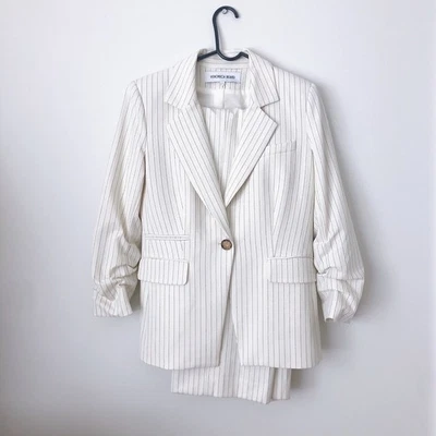 Veronica Beard Dickey Battista Suit Ecru Multi Pinstripe Size 6  - Image 1 of 4