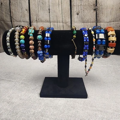 Lote de 11 pulseras con cuentas de piedra natural y vidrio, ojo de tigre, jaspe, ámbar, etc. Foto 1 de 4