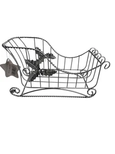 Metal Wire Silver-tone Sleigh with Holly Centerpiece Christmas Holiday Decor - Picture 1 of 1