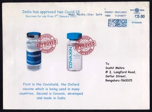 INDIA - 2021 INDIA APPROVATO DUE VACCINI PANDEMICI - COPERCHIO AFFRANCATURA CONTATORE - Foto 1 di 5